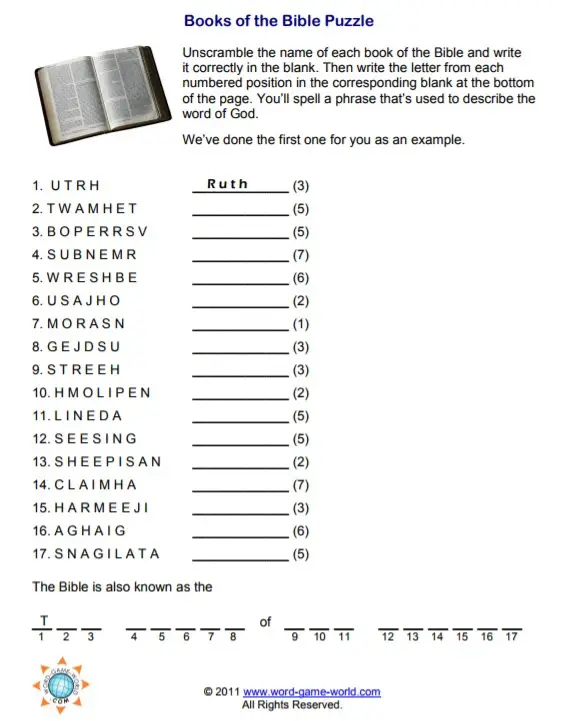 Free Printable Bible Puzzles With Answers