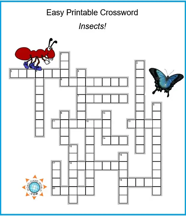 Printable Crossword Puzzles on Easy Printable Crossword   Insects Puzzle