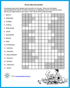 picnic word scramble- jumble word games