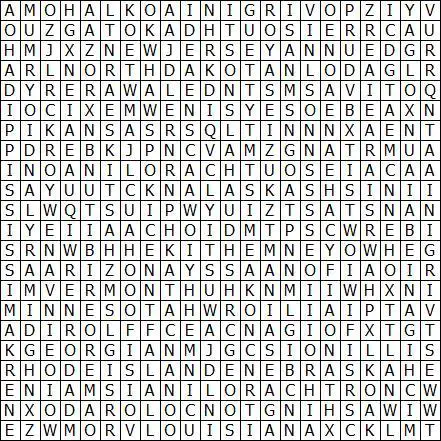 50 States Word Search Puzzle
