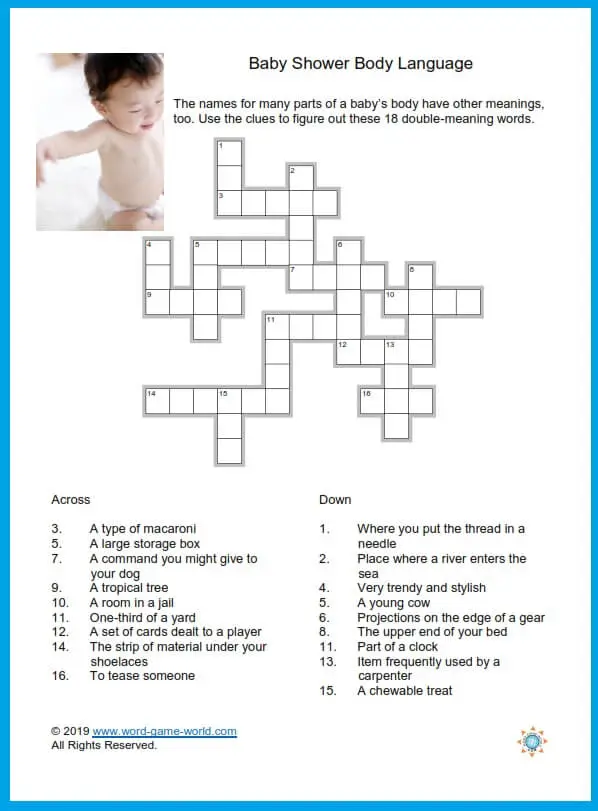 Printable Baby Shower Crossword Puzzle