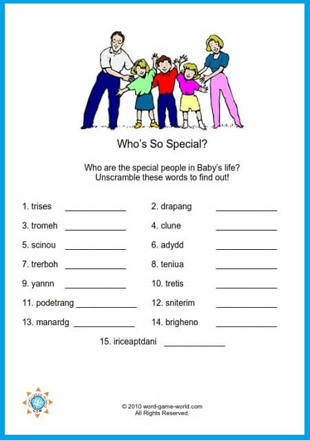 Baby Shower Word Scramble Game - Who's So Special?