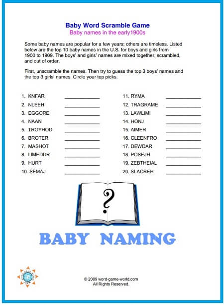 Word Scramble Featuring Classic Baby Names