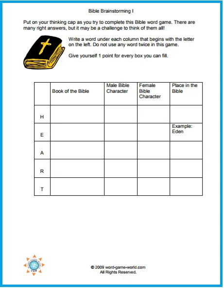 Bible Brainstorming - Books of the Bible Game