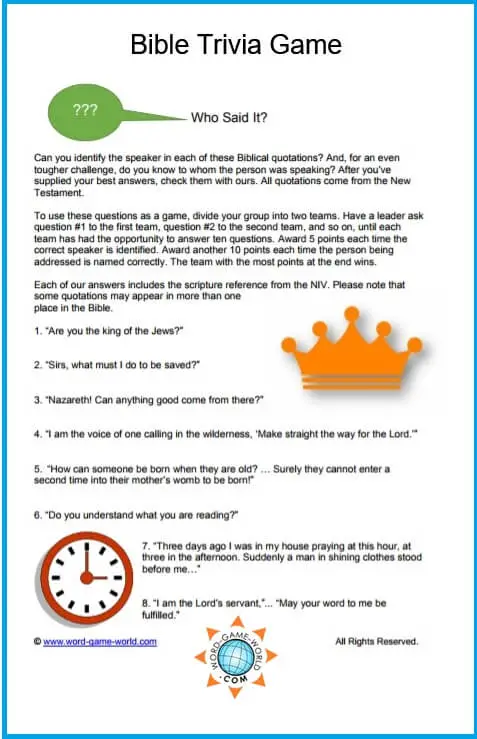 Bible Trivia Game, "Who Said It?"  Fun, free #bibletrivia from#wordgameworld