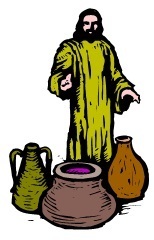 Jesus with water and wine