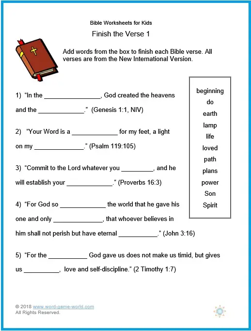 Free Printable Bible Worksheets On Love