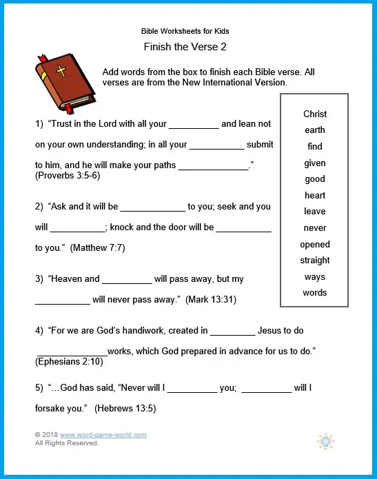 finish the verse in these fun free bible worksheets for kids