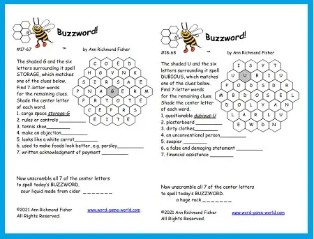 New Puzzle Game: Buzzword 17/67 and Buzzword 18/68!