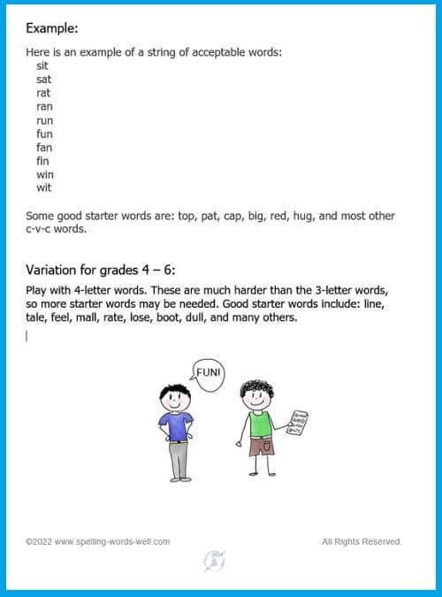 Kids Spelling Game, "Change a Letter," page 2