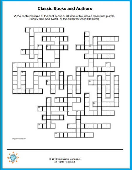 Free Crossword Puzzles To Print Classic Books Authors