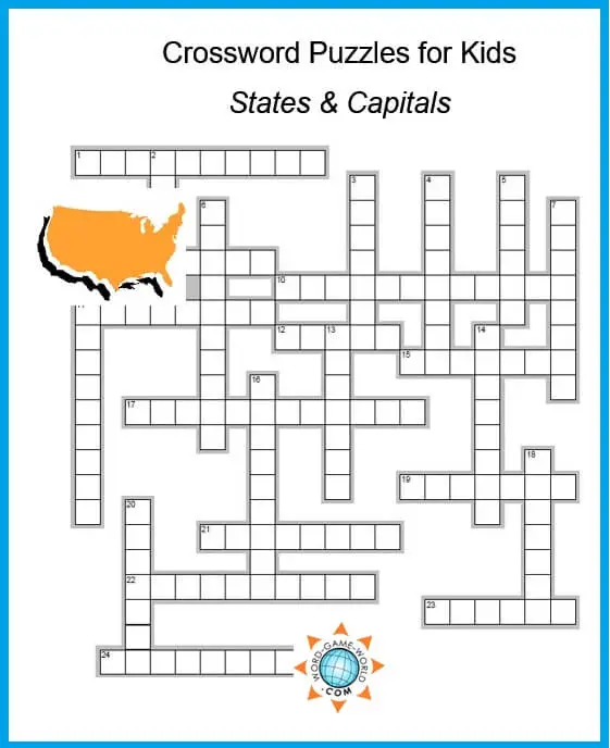 Crossword Puzzles For Kids : States and Capitals