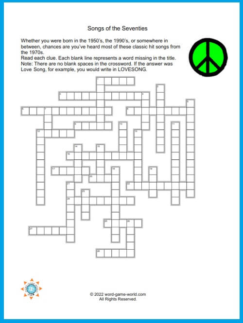 Classic games, Free Crossword Puzzle Worksheets