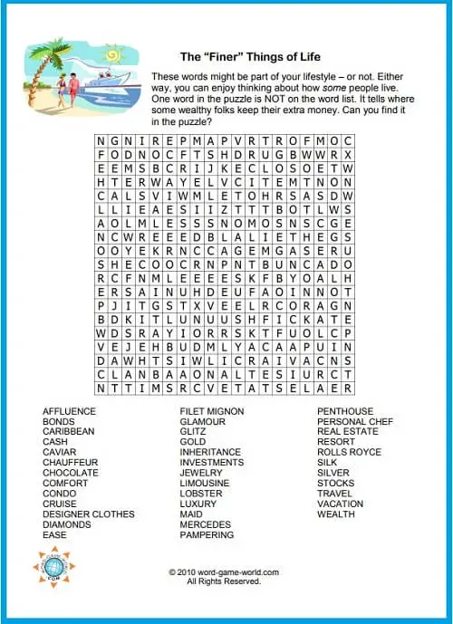 Find a Word Puzzles : "The Finer Things in Life"