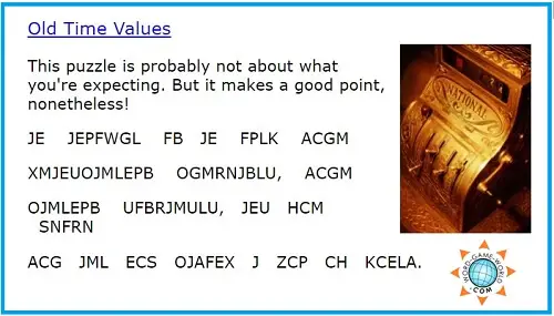 Old Time Values - free cryptogram puzzle