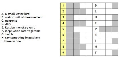 Free Word Puzzle, featuring our Random Definition format using only the letters in BLUEPRINT