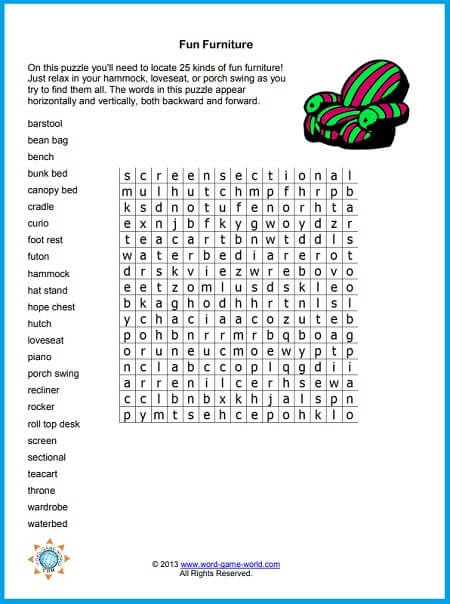 Word searches to print - furniture puzzle