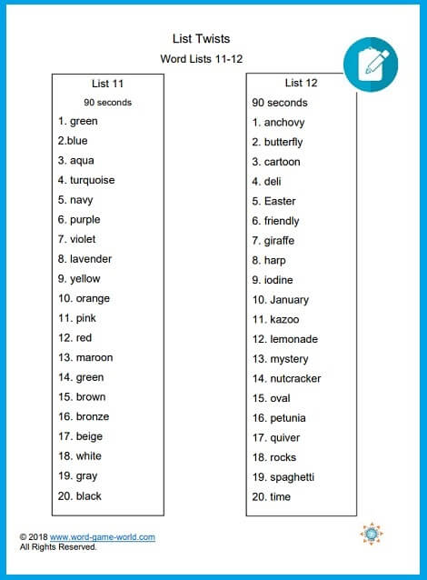 Games to Improve Memory - Lists 11 and 12