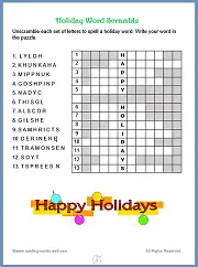 Holiday Word Scramble Puzzle