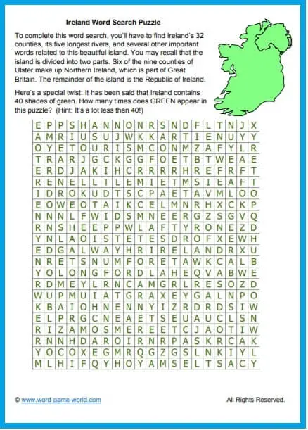 Ireland word search - pin