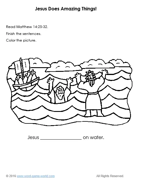 Bible coloring page - Jesus walks on water