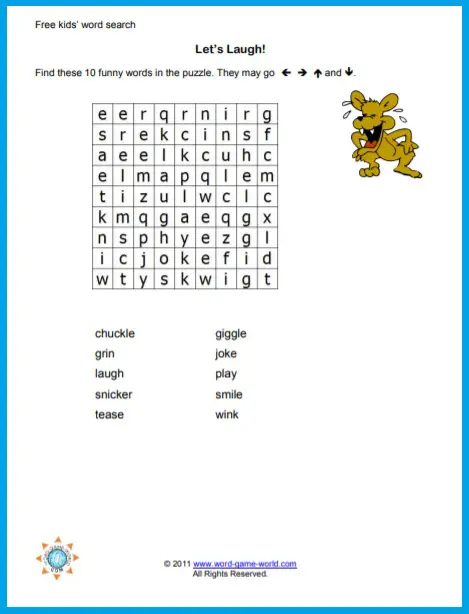 Let's Laugh is a great, simple kids' free word search puzzle!