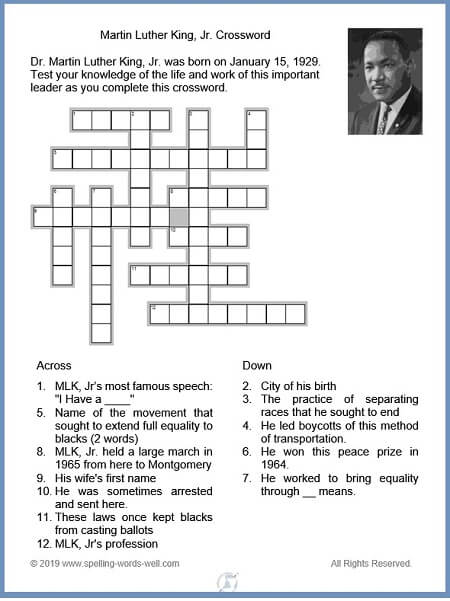 Wiki Pedia Martin Luther King Day Martin Luther King Jr Day Crossword 