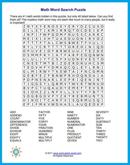 free math word search puzzles printable free printable math