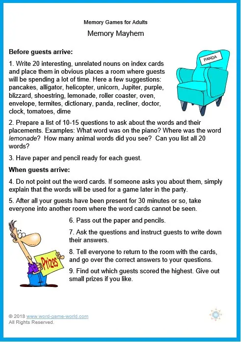 Memory Games for Adults - "Mayhem" instructions