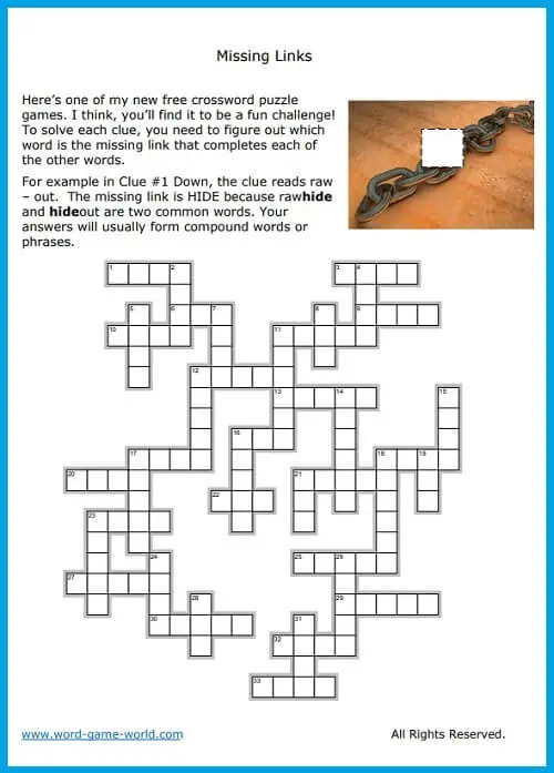 Missing Links - free printable crossword puzzle