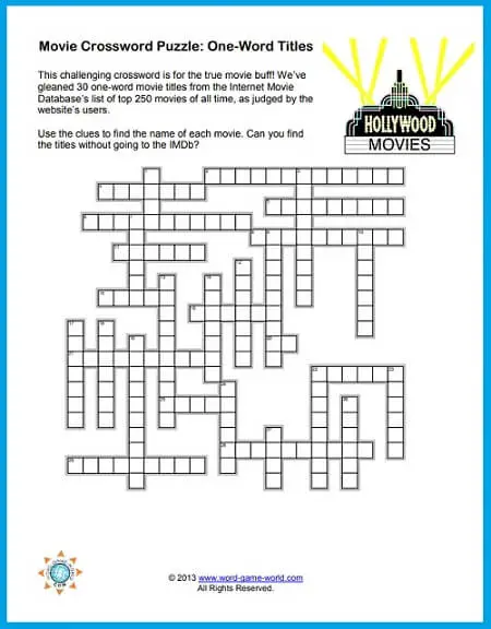 Fun Movie Crossword Puzzles