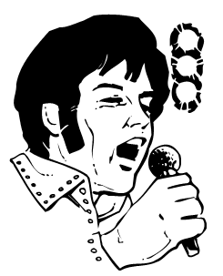 Elvis holding a microphone, and singing