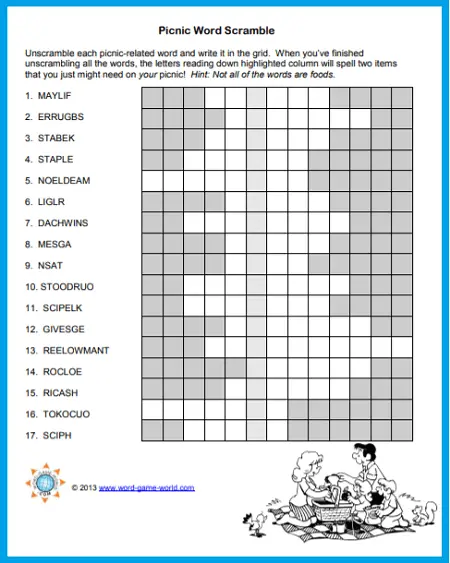 Picnic Jumble Word Game diagram