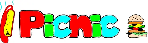 picnic letters with a hot dog and hamburger