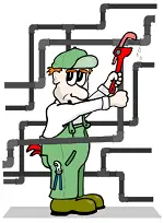 Plumber trying to fix some pipes, from our fun Brain Games for Adults at www.word-game-world.com