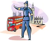 London "bobby" and double-decker bus