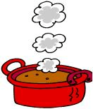 red cooking pot with steam coming out, from out "What's Cooking?" Bridal Shower Game