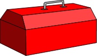 Red toolbox from our easy printable crosswords for adults called, "In Your Toolbox"