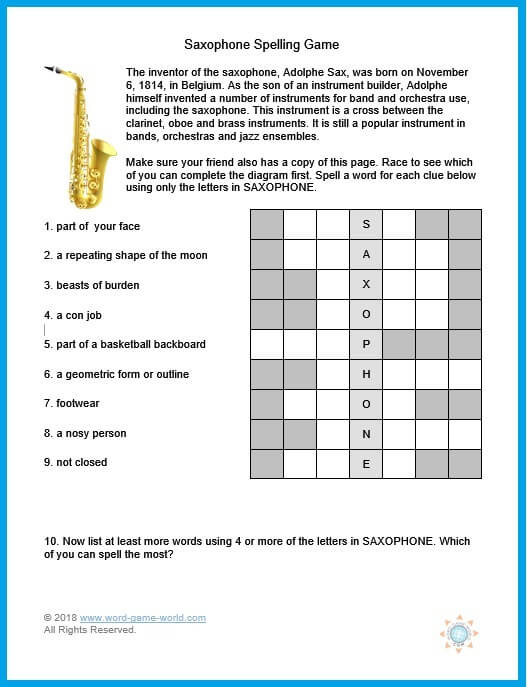 Saxophone Spelling - kids educational game