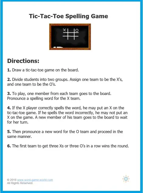 Spelling Bee Games: Tic-Tac-Toe Spelling Game