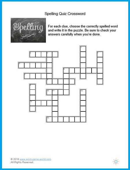 This spelling quiz crossword is a great way for kids to practice the correct spelling of simple, frequently misspelled words. From www.word-game-world.com