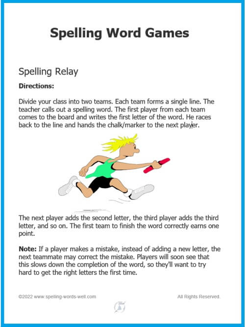 Spelling Word Games - "Spelling Relay"