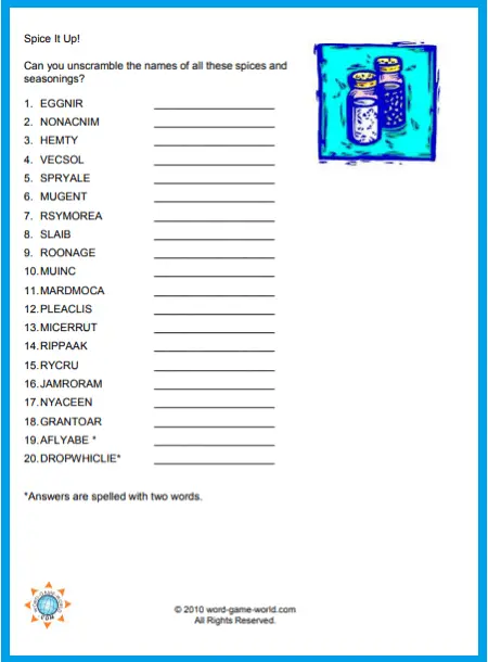 Fun Printable Word Scramble