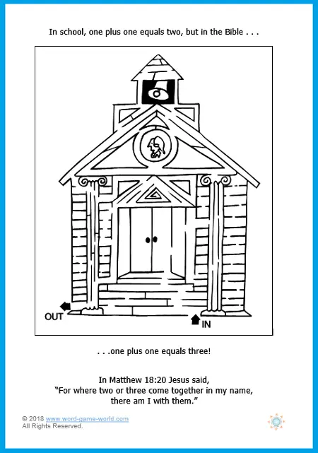 Sunday School printable of a school maze, to go with a brief lesson on Matthew 18:20