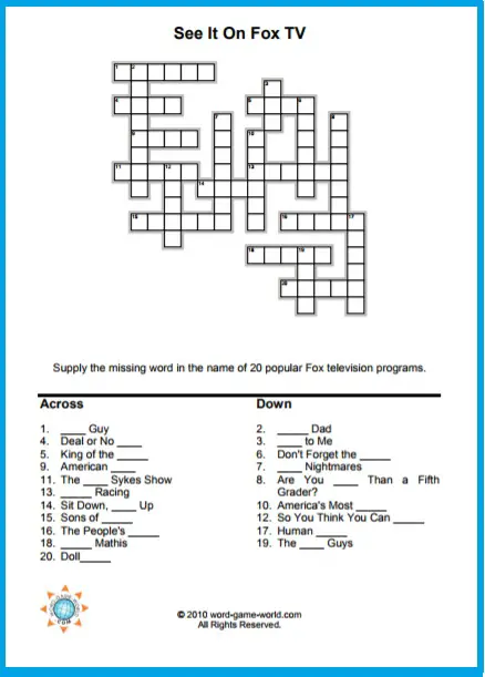 tv crossword puzzles fox tv shows