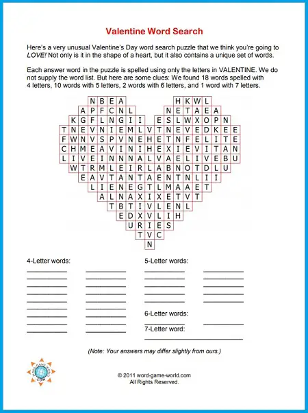 Valentine Word Search pin