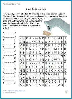 Word Search Large Print : Eight-Letter Animals