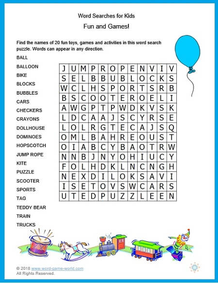 Kids word puzzle games - free printable